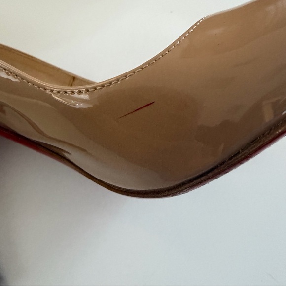 CHRISTIAN LOUBOUTIN Nude Patent Leather Pumps Red Sole Heels 37.5 - Picture 14 of 15